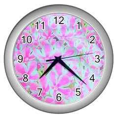 Hot Pink And White Peppermint Twist Flower Petals Wall Clock (silver)