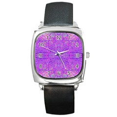 Hot Pink And Purple Abstract Branch Pattern Square Metal Watch