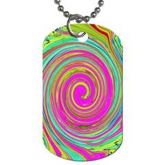 Groovy Abstract Pink, Turquoise And Yellow Swirl Dog Tag (one Side) by myrubiogarden