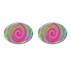 Groovy Abstract Pink, Turquoise And Yellow Swirl Cufflinks (oval) by myrubiogarden