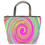 Groovy Abstract Pink, Turquoise And Yellow Swirl Bucket Bag Front