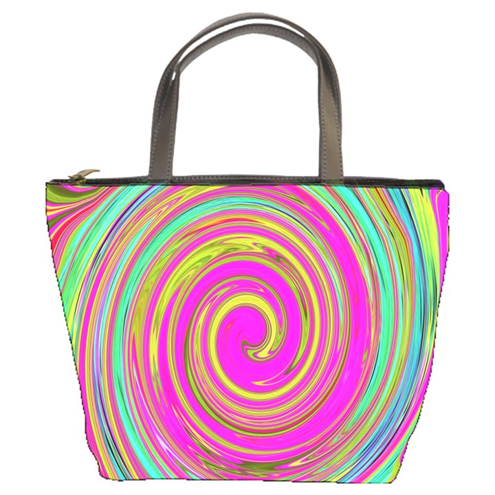 Groovy Abstract Pink, Turquoise And Yellow Swirl Bucket Bag