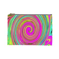 Groovy Abstract Pink, Turquoise And Yellow Swirl Cosmetic Bag (large) by myrubiogarden