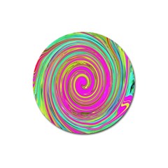 Groovy Abstract Pink, Turquoise And Yellow Swirl Magnet 3  (round) by myrubiogarden