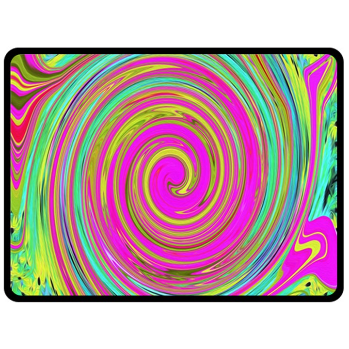 Groovy Abstract Pink, Turquoise And Yellow Swirl Double Sided Fleece Blanket (Large) 