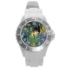 Hazy Morning Sunrise In My Rubio Garden Round Plastic Sport Watch (l) by myrubiogarden