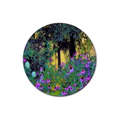 Hazy Morning Sunrise In My Rubio Garden Rubber Round Coaster (4 Pack)  by myrubiogarden