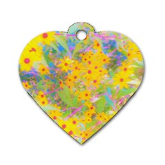 Pretty Yellow And Red Flowers With Turquoise Dog Tag Heart (two Sides) by myrubiogarden