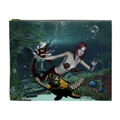 Wonderful Fmermaid With Turtle In The Deep Ocean Cosmetic Bag (xl) by FantasyWorld7