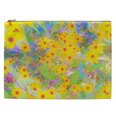 Pretty Yellow And Red Flowers With Turquoise Cosmetic Bag (xxl) by myrubiogarden