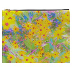 Pretty Yellow And Red Flowers With Turquoise Cosmetic Bag (xxxl) by myrubiogarden