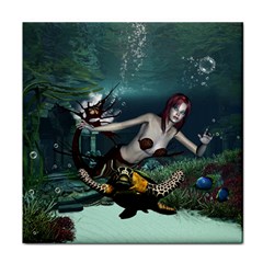 Wonderful Fmermaid With Turtle In The Deep Ocean Face Towel
