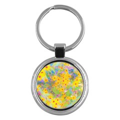 Pretty Yellow And Red Flowers With Turquoise Key Chains (round)  by myrubiogarden
