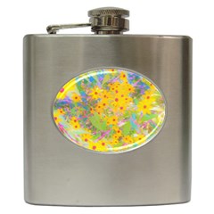 Pretty Yellow And Red Flowers With Turquoise Hip Flask (6 Oz) by myrubiogarden