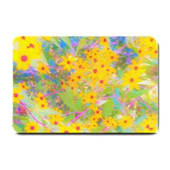 Pretty Yellow And Red Flowers With Turquoise Small Doormat  by myrubiogarden