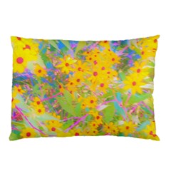 Pretty Yellow And Red Flowers With Turquoise Pillow Case (two Sides) by myrubiogarden