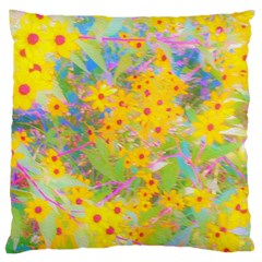 Pretty Yellow And Red Flowers With Turquoise Standard Flano Cushion Case (one Side) by myrubiogarden