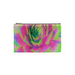 Lime Green And Pink Succulent Sedum Rosette Cosmetic Bag (small) by myrubiogarden