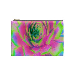 Lime Green And Pink Succulent Sedum Rosette Cosmetic Bag (medium) by myrubiogarden