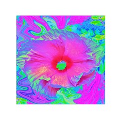 Psychedelic Pink And Red Hibiscus Flower Small Satin Scarf (Square)