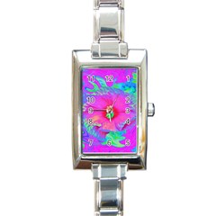 Psychedelic Pink And Red Hibiscus Flower Rectangle Italian Charm Watch