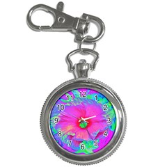 Psychedelic Pink And Red Hibiscus Flower Key Chain Watches