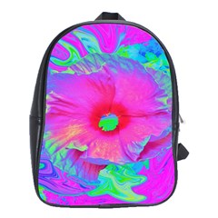 Psychedelic Pink And Red Hibiscus Flower School Bag (XL)