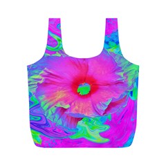 Psychedelic Pink And Red Hibiscus Flower Full Print Recycle Bag (M)