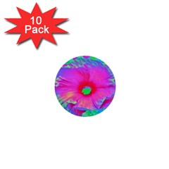 Psychedelic Pink And Red Hibiscus Flower 1  Mini Buttons (10 pack) 