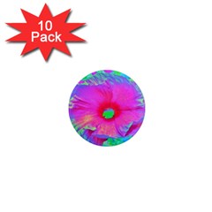 Psychedelic Pink And Red Hibiscus Flower 1  Mini Magnet (10 pack) 