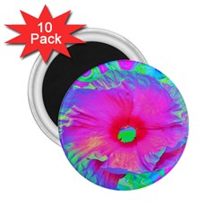 Psychedelic Pink And Red Hibiscus Flower 2 25  Magnets (10 Pack)  by myrubiogarden