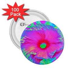 Psychedelic Pink And Red Hibiscus Flower 2.25  Buttons (100 pack) 