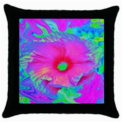 Psychedelic Pink And Red Hibiscus Flower Throw Pillow Case (Black)