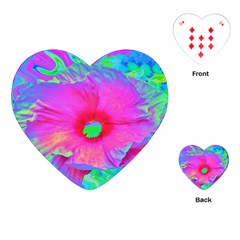 Psychedelic Pink And Red Hibiscus Flower Playing Cards (Heart)