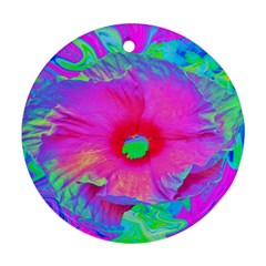 Psychedelic Pink And Red Hibiscus Flower Round Ornament (Two Sides)