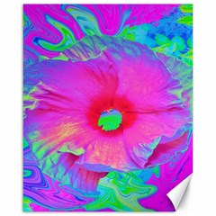 Psychedelic Pink And Red Hibiscus Flower Canvas 16  X 20  by myrubiogarden