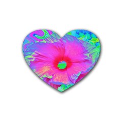 Psychedelic Pink And Red Hibiscus Flower Heart Coaster (4 pack) 