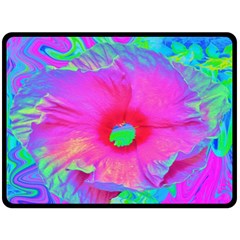 Psychedelic Pink And Red Hibiscus Flower Fleece Blanket (Large) 