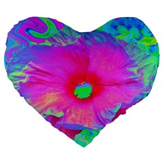 Psychedelic Pink And Red Hibiscus Flower Large 19  Premium Heart Shape Cushions