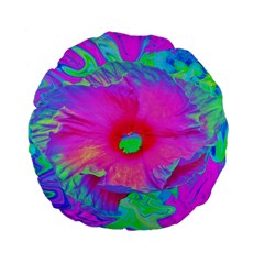 Psychedelic Pink And Red Hibiscus Flower Standard 15  Premium Flano Round Cushions