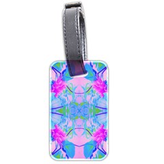 Pink And Purple Dahlia On Blue Pattern Luggage Tags (two Sides) by myrubiogarden