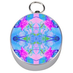 Pink And Purple Dahlia On Blue Pattern Silver Compasses by myrubiogarden