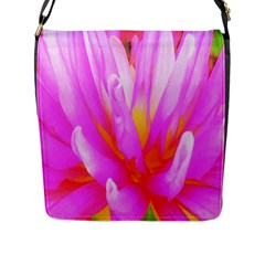 Fiery Hot Pink And Yellow Cactus Dahlia Flower Flap Closure Messenger Bag (l) by myrubiogarden