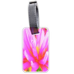 Fiery Hot Pink And Yellow Cactus Dahlia Flower Luggage Tags (two Sides) by myrubiogarden