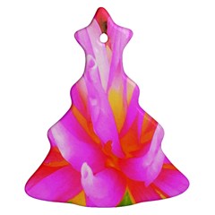 Fiery Hot Pink And Yellow Cactus Dahlia Flower Christmas Tree Ornament (two Sides) by myrubiogarden