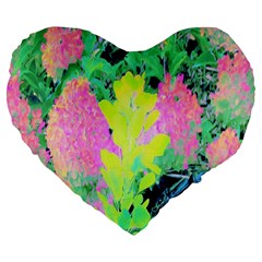 Fluorescent Yellow Smoke Tree With Pink Hydrangea Large 19  Premium Flano Heart Shape Cushions