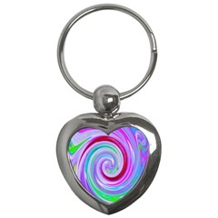 Groovy Abstract Red Swirl On Purple And Pink Key Chains (heart)  by myrubiogarden