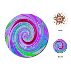 Groovy Abstract Red Swirl On Purple And Pink Playing Cards (round) by myrubiogarden