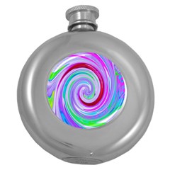 Groovy Abstract Red Swirl On Purple And Pink Round Hip Flask (5 Oz) by myrubiogarden