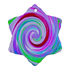 Groovy Abstract Red Swirl On Purple And Pink Snowflake Ornament (two Sides) by myrubiogarden